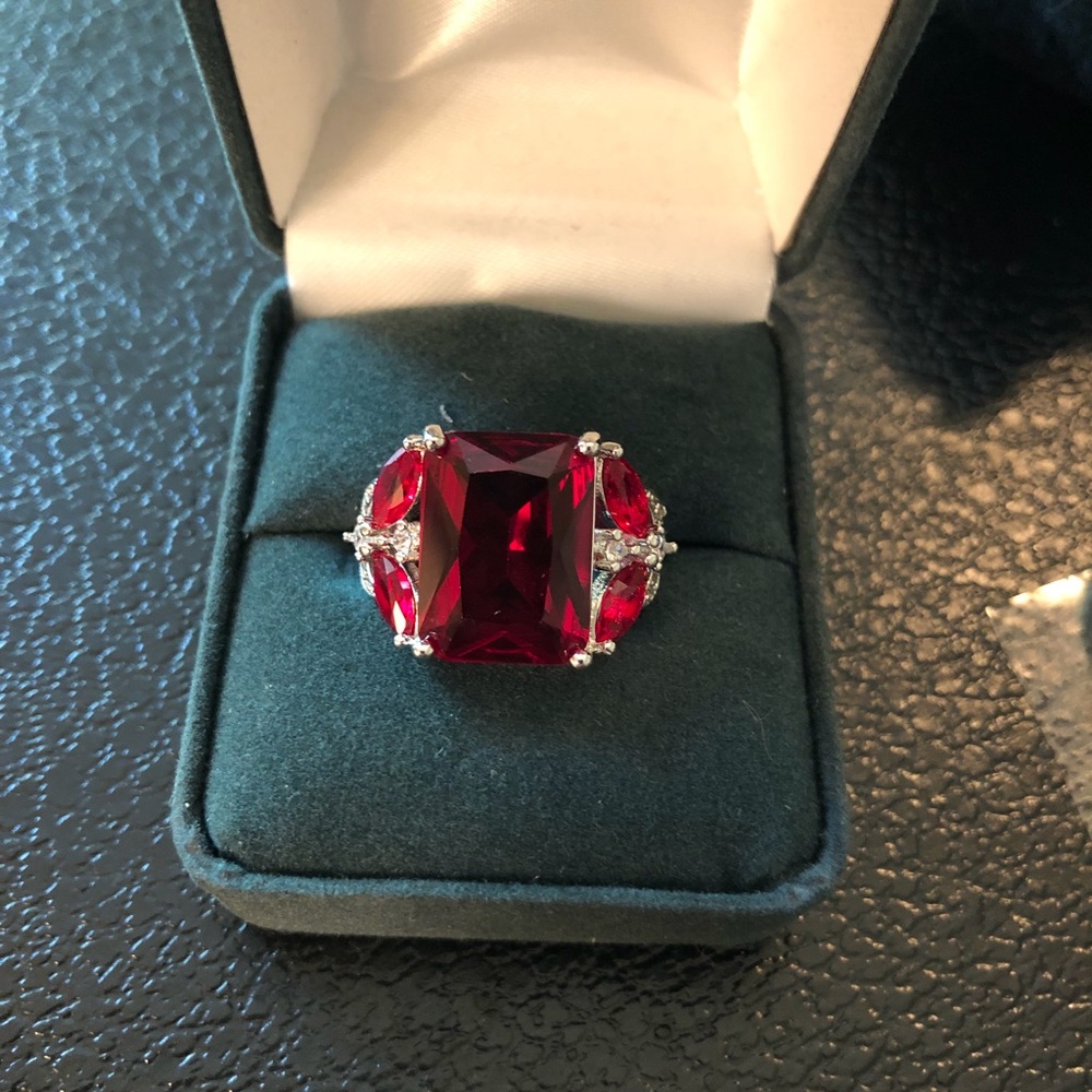Women’s Silver Created Ruby Diamond Ring